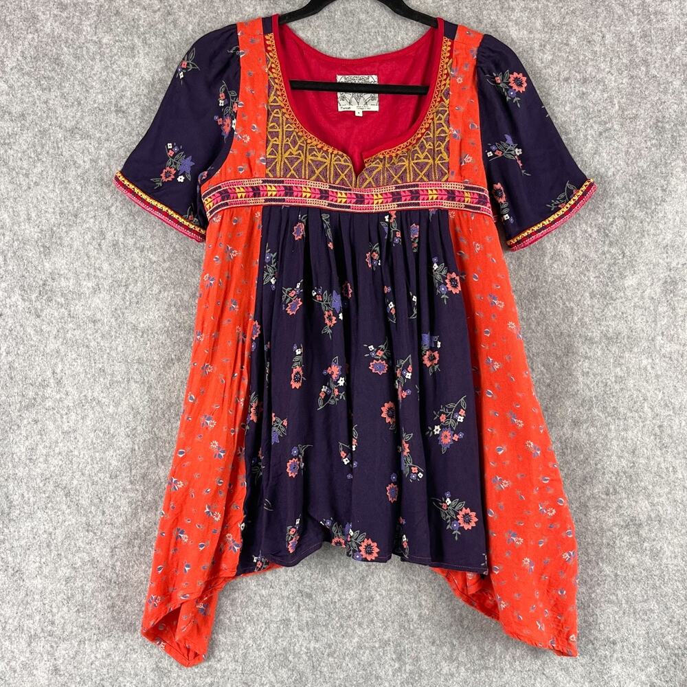 Anthropologie Floreat Tunic Top Womens 4 Boho Embroidered Asymmetrical Artsy